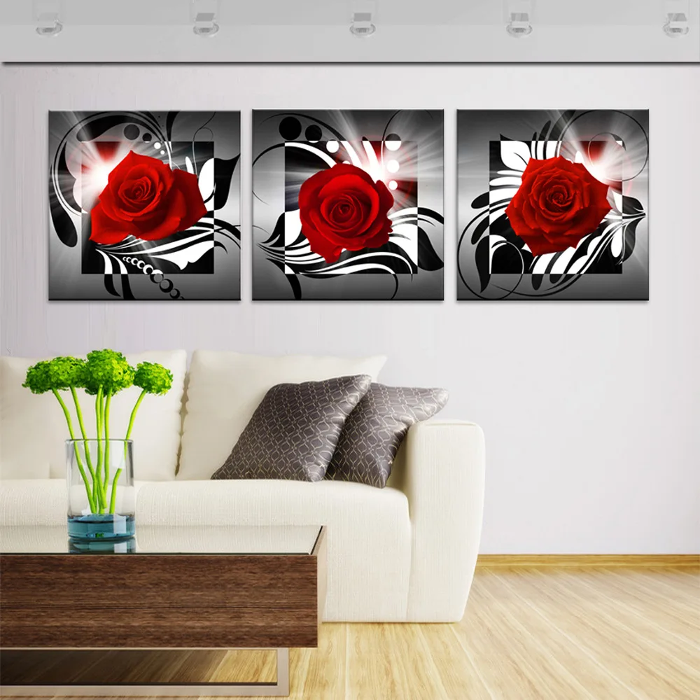 

Art Greek Wall Painting Spray-print Canvas Oil Painting Triple Red Roses Amazon Supply of Goods Cross Border Supply of Goods Ali