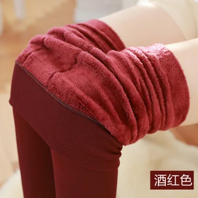 Популярные новые модные женские осенние и зимние эластичные и качественные плотные бархатные штаны теплые леггинсы 40-70 кг - Цвет: Бургундия