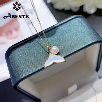 

ANI 18K Solid Yellow Gold Necklace Natural Akoya Sea Pearl Jewelry Women Engagement Necklace Birthday Gift Pearl Shell Pendant