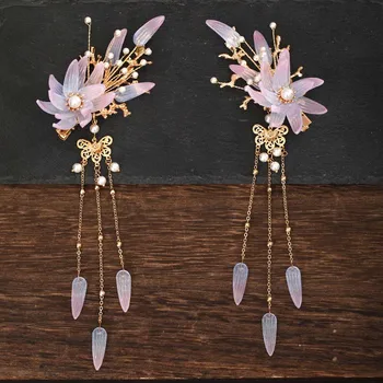 

New Retro Chinese Hanfu Dress Headwear Long Tassel Flower Pearls Step Shake Hairpins Clips Headpiecs for Women Girls Cosplay