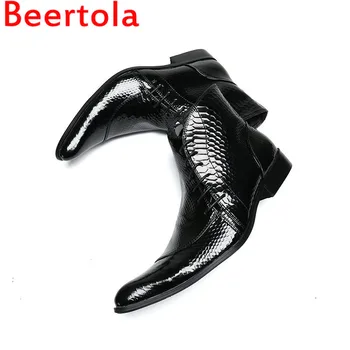 

Brand Beertola New Men's Boots Real Leather Lace-Up Zipper Ankle Boots Men Black Color Botas De Hombre Flats Bottom Boots Man