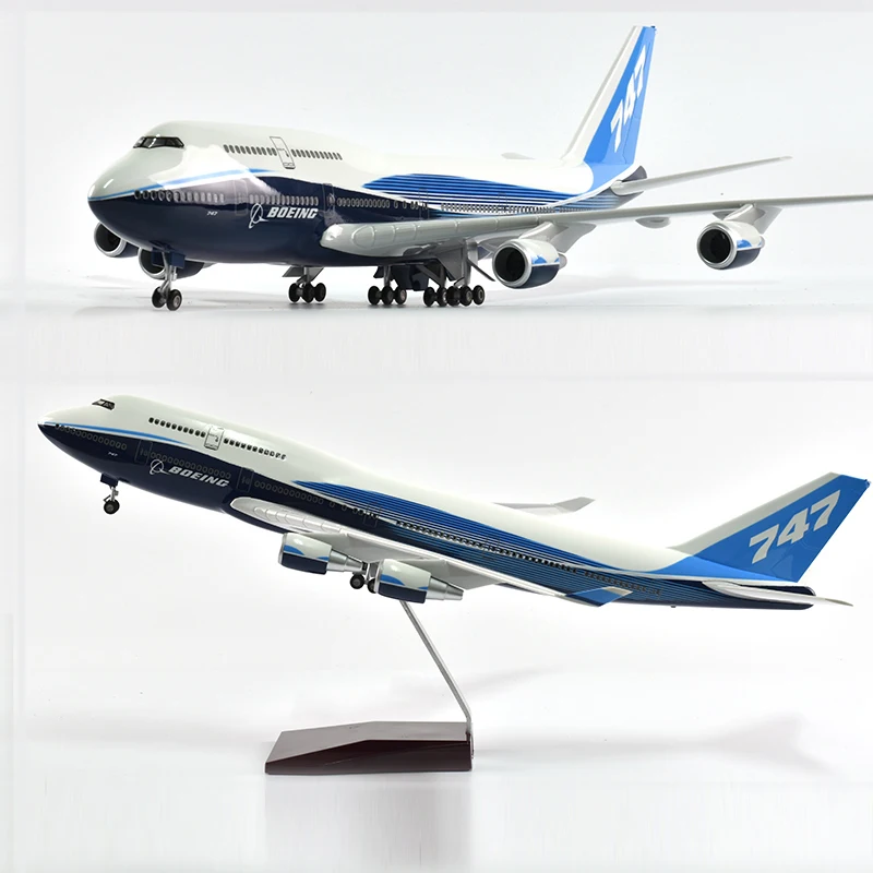 JASON TUTU 46cm Original Boeing 747 Plane Model Airplane Model Aircraft Model 1/160 Scale Diecast Resin Airplanes Planes W Light