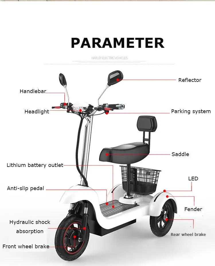 Daibot Electric Tricycle Bike 3 Wheels Electric Scooters Single Motor 500W 48V WhiteBlack Electric Scooter With Seat Adults  (15)