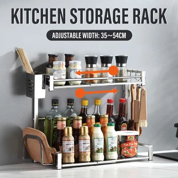 

2 Layers Stainless Steel Storage Rack Kitchen Spice Jar Bottle Seasoning Rack Holder Decoration Shelf Home Desktop Organizer