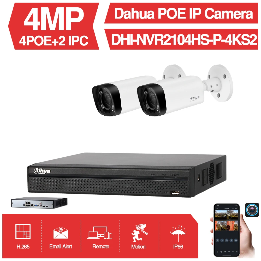 

Dahua 4MP 4+2/4 Security CCTV Kits Original NVR NVR2104HS-P-4KS2 2/4PCS IP Camera IPC-HFW4431R-Z Motor Zoom Surveillance System