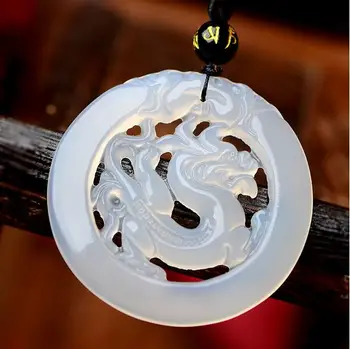 

Pendentif dragon zodiaque pur sculpté à la main de style masculin évider kirin pendentif perle chaîne breloque collier style fém