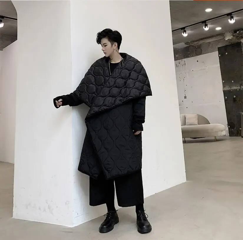 M-XL! Зимняя Новинка, темное мужское длинное пальто с большим отворотом без пряжки, хлопковое тонкое пальто
