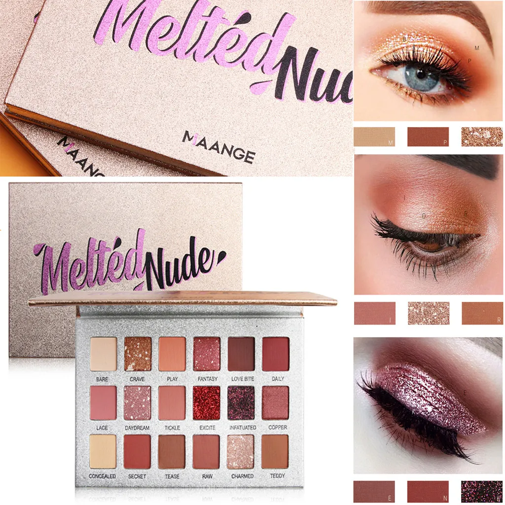 

MAANGE Eyeshadow pallete Fashion 18 Colors Luxury Golden Matte Nude Eye Shadow Palette+6PCS Brushes glitter eyeshadow D301121