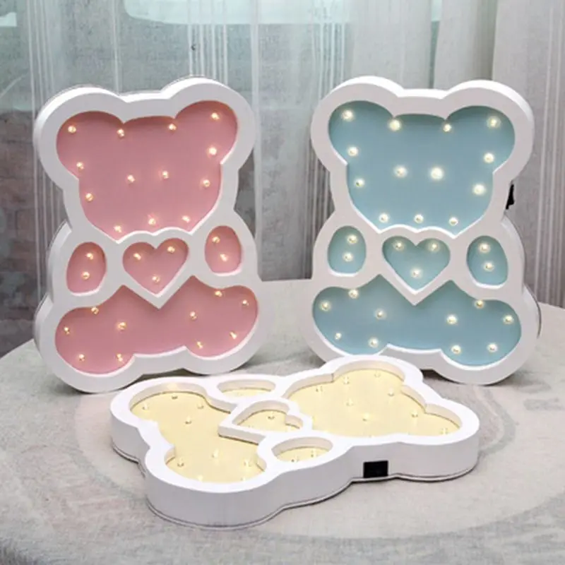 

Wooden Bear-Pattern LED Night Light Cartoon Bedside Wall Lamp Decorative Lighting For Home Nursery Children Bedroom
