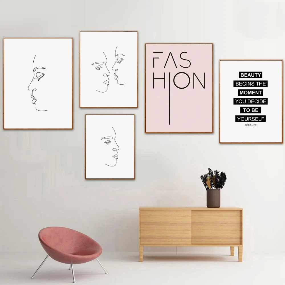 

Abstract Line Face Fashion Quotes Modern Wall Art Canvas Painting Nordic Posters and Prints Wall Pictures for Living Room Decor