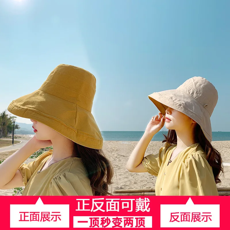 

Double-Sided Bucket Hat Female Summer Korean-style Japanese-style UV-Protection Autumn And Winter Large Brimmed Sun Hat College