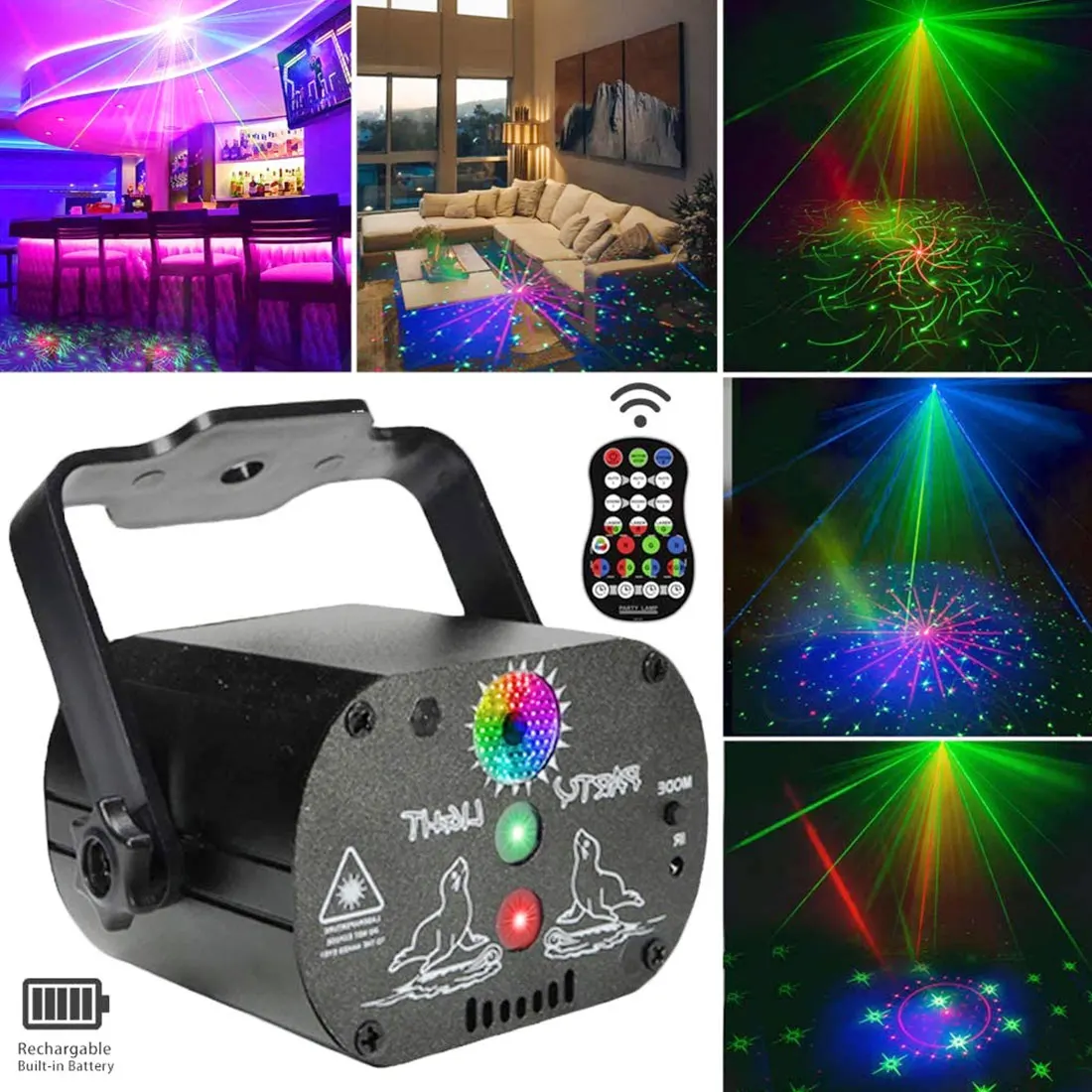 

Mini RGB LED Disco Light 60 Patterns 5V USB Recharge Laser Projection Lamp Stage Lighting Show Wedding Party KTV DJ Dance Floor