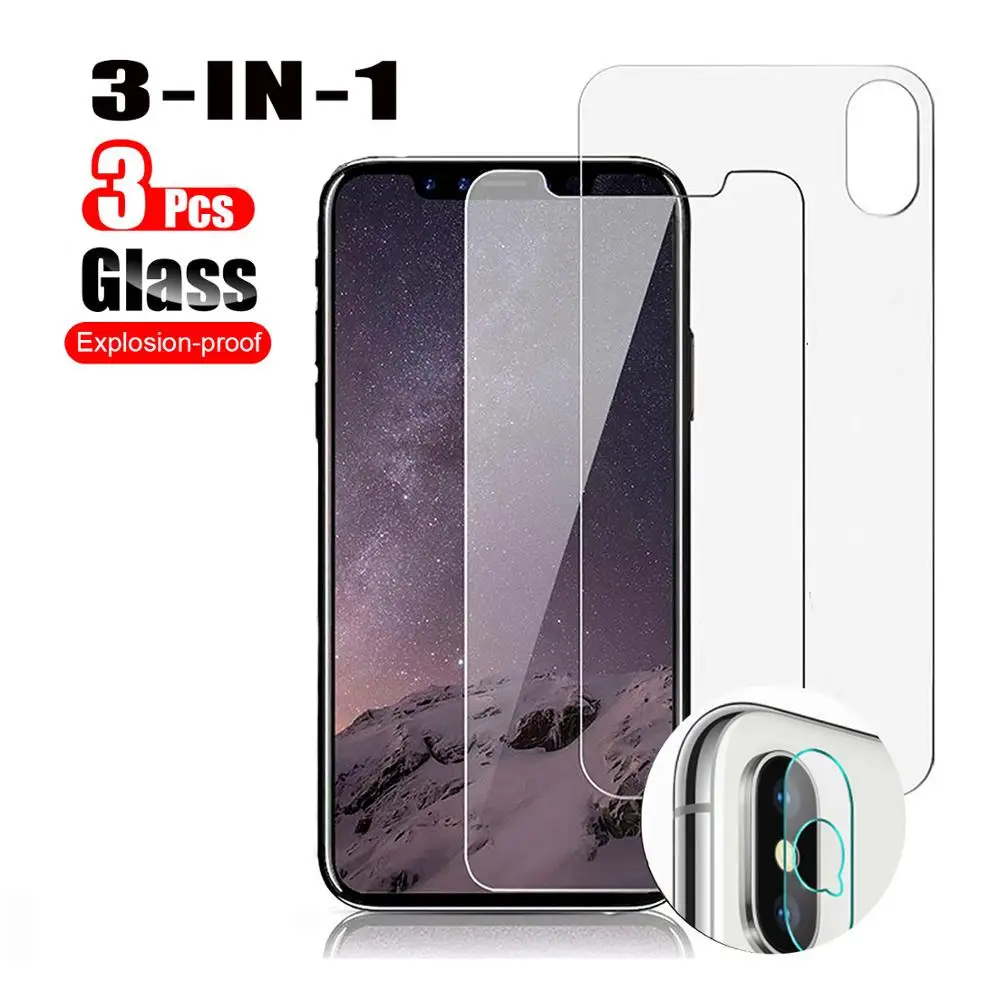 3PCS Front+Rear Back+Lens Glass For iPhone X XS XR 6 6s 7 8 plus Temper Glass Screen Protector for iPhone 14 12 Pro Max 13 pro