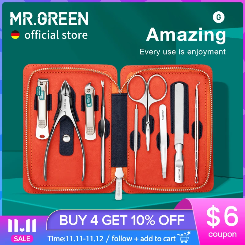 PROD 1005002511592692 MR.GREEN Manicure Set 9 in 1 Professional
Practical Kit With leather case Stainless Steel Nail Clippers Personal
Care Tool