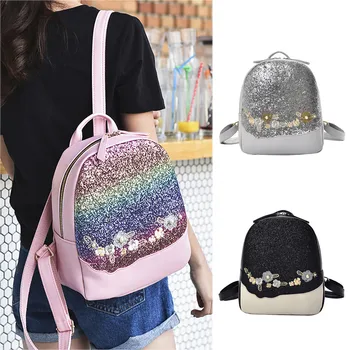 

Bling Glitter Rucksack Shining Color Sequins Backpack Women Floral Pu Leather Knapsack Girls Small Travel School Bag Mochila #C1