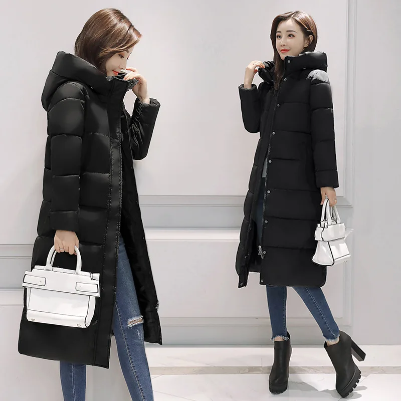 

2018 Autumn And Winter New Style Korean-style Students Slim Fit over-the-Knee Long Thick Warm Hooded Women's down Jacket Cotton-