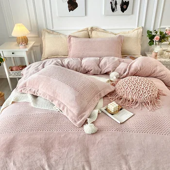 

Winter Simple Light Luxury Pure Color Milk Velvet Baby Velvet Coral Double Face Flannel Crystal Velvet Four Piece Quilt Cover