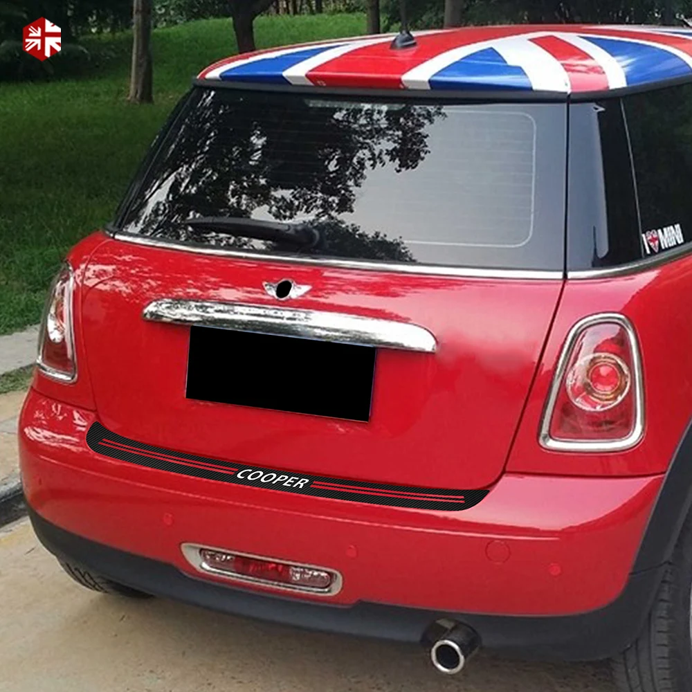 Car Rear Bumper Decal Trunk Load Edge Protection Guard Trim 5D Carbon Fiber Vinyl Sticker For MINI Cooper S R56 R57 Accessories