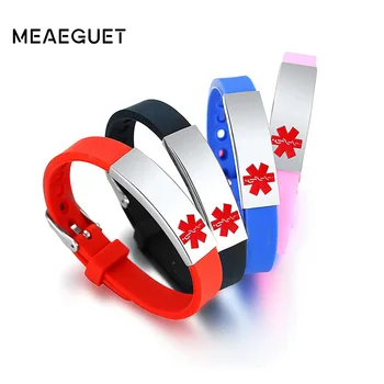 

Buber Silicone Bracelet Stainless Steel Engraved ICE Medical Jewelry Multicolor