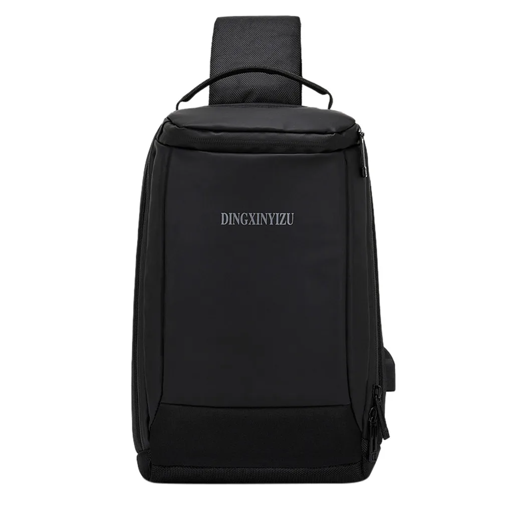 Модная повседневная мужская нагрудная сумка на одно плечо, зарядка через USB, нагрудная сумка, сумки через плечо, Мужская Противоугонная сумка с одним ремнем на спине - Цвет: BK