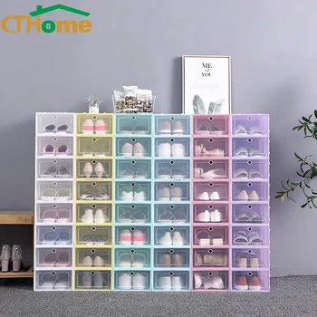

Thickened Transparent Dustproof Shoe Storage Box Can Be Stacked Combination Cabinet Organizer Plastic Boxes For Home Container