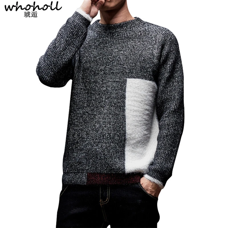 

Thick Sweater Men 2019 Winter Wool Clothes Knitted Pullover Sweaters Male Loose Streetwear Fashion Warm Colorblock