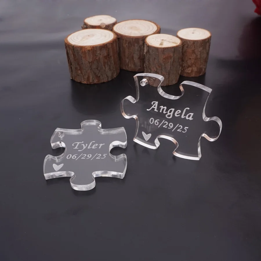  1 Pair 6cm Personalized Acrylic Transparent Small Puzzel Hanging Tag Custom Wedding Name Date Invit - 4000337620163