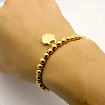 

New Fashion Women Party Jewelry Lover Heart Pendant Stainless Steel Elastic rope Bracelet Bead Chain Woman Bracelets Bangles