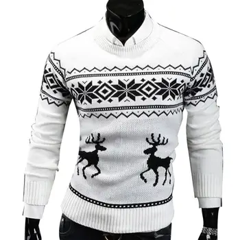 

Autumn Winter Men's Sweater Turtleneck Christmas Deer Print Sweaters Casual Slim Fits Brand Knitted Sweater Men свитер мужской