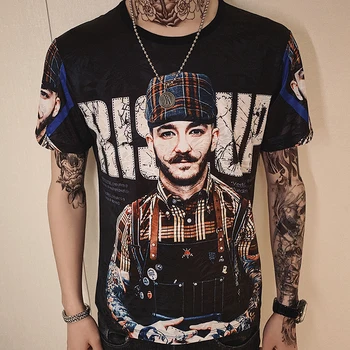 

Korean Top Short Tee Summer New Pattern Personality Printing T Shirt Camiseta Hombre Club Party Cloth Homme Hombre Manga Corta