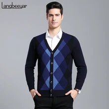 6% Шерсть новые модные брендовые свитера мужские s кардиган Облегающие джемперы вязанные с v-образным вырезом осенние узоры Повседневная мужская одежда