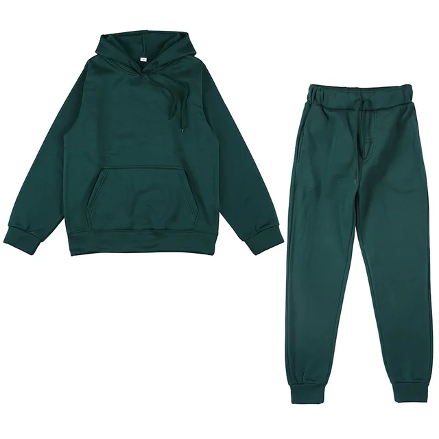 Tracksuits Men's Women's Hoodie Pants Set Oversized Long Sleeve Sportwear Tracksuit Set Autumn Winter Suits On Fleece Men Women green