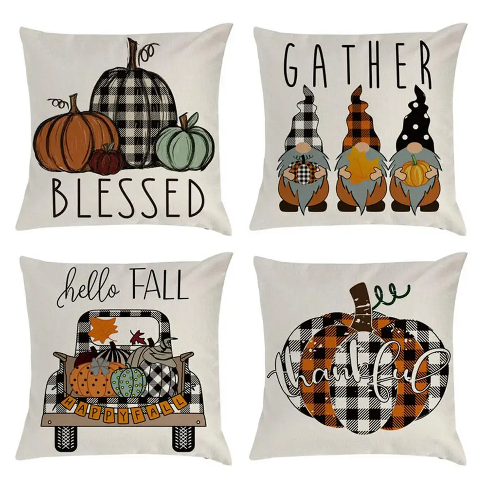 

Christmas Thanksgiving Pumpkin Check Pillow Navidad Case Holiday Home Decoration Pillow Cushion Cover Adornment
