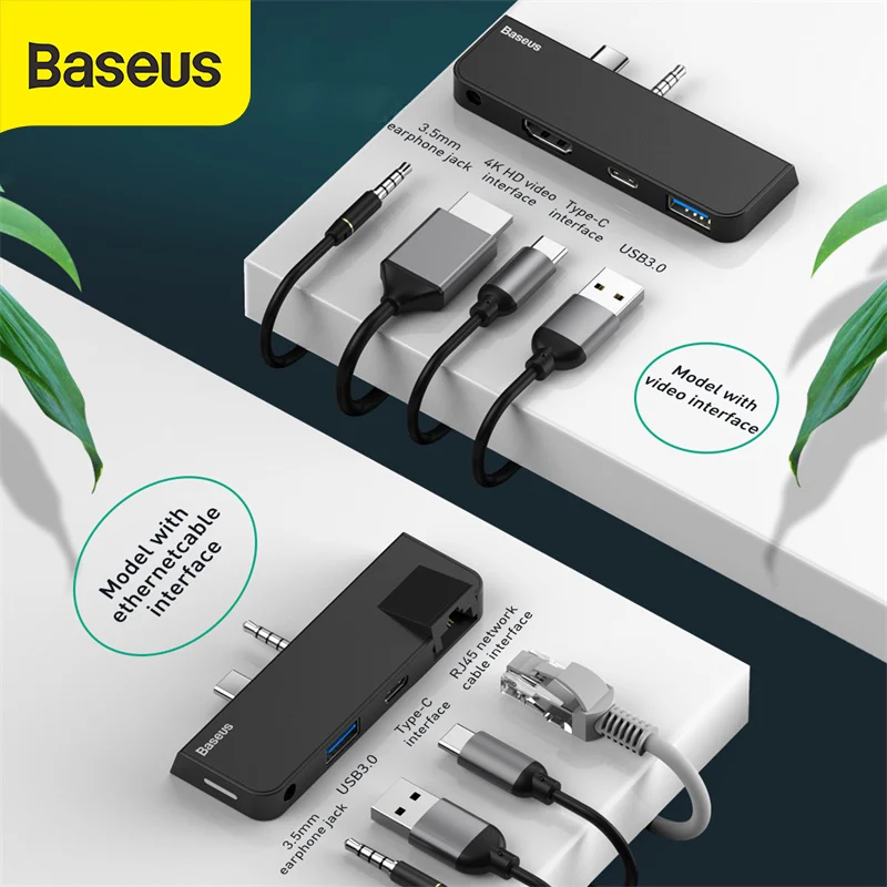 

Baseus Multi USB HUB Type-C+Audio to RJ45+USB3.0+Type-C(data)+Audio Power Adapter For MacBook Air Dock 3 Port USB-C USB HUB