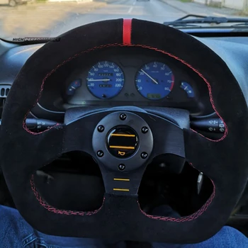 

13inch Suede Racing Steering Wheel Red Stitching Universal D Shape Sport Racing Steering Wheel With Logo CH-101