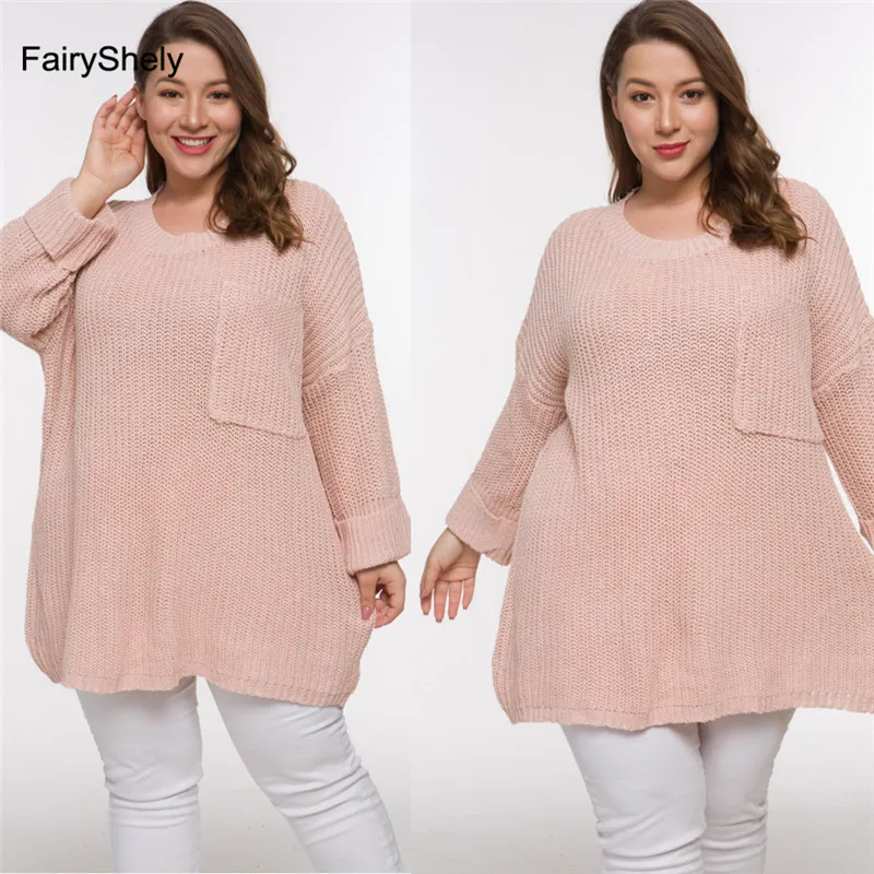 

2019 Plus Size 4XL Winter Knitted O Neck Sweater XXXXL XXXL Women Oversized Thick Pullover Femme Loose Jumper