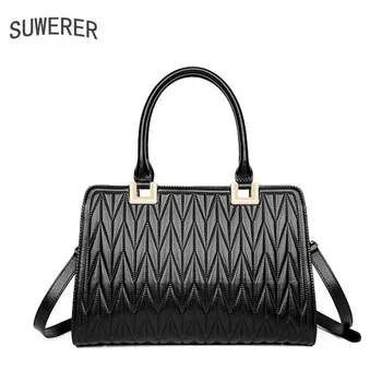 

SUWERER New Women Genuine Leather bags Fashion embossing bag quality cowhide women handbags tote women leather shoulder bag