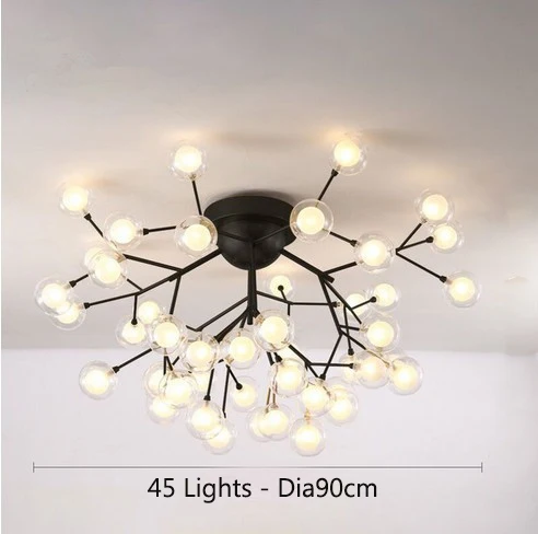 45 lights black Современная светодиодная люстра, металлическая молекулярная лампа, подвесной потолочный светильник, стеклянный шар, лампа для гостиной, столовой, спальни, светильник, светильники - Цвет абажура: 45 lights black