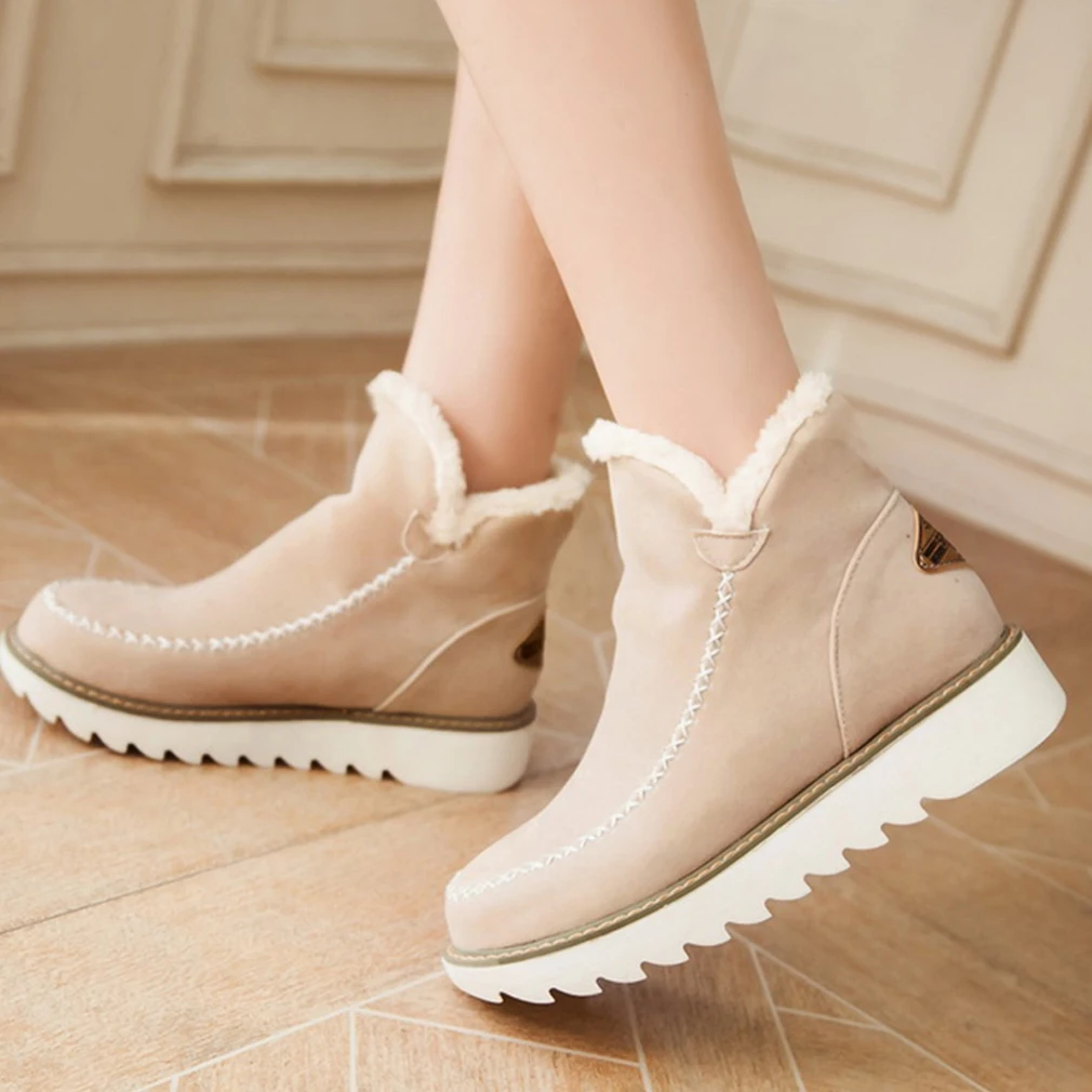

Women Snow Boots Flat Winter Plus Size Platform Ladies Warm Shoes 2019 New Flock Fur Women's Suede Ankle Boots Female