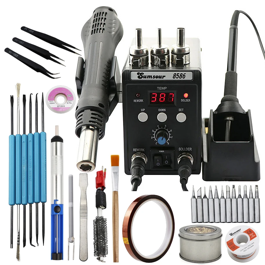 hot air soldering 8586 Soldering Station LCD Display Adjustable Temperature Electric Soldering Iron Hot Air Gun 2In1 Rework Welding Repair Tool hot stapler plastic welder