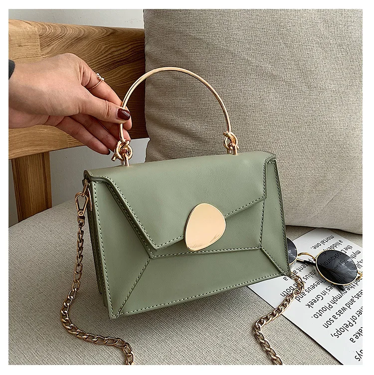 Contrast Color PU Leather Crossbody Bags For Women Chain Handbags with Metal Handle Shoulder Messenger Bag Small Totes