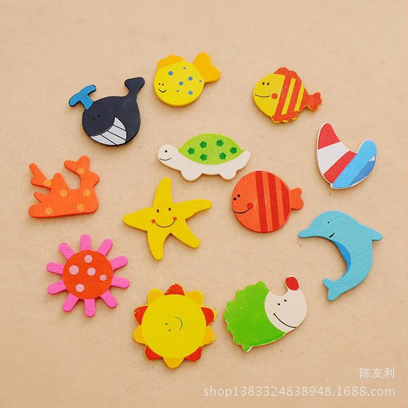 12pcs/lot Magnet Fridge Stickers Wooden Refrigerator  Animal Cartoon Colorful Kids Toys for Children Baby Educational