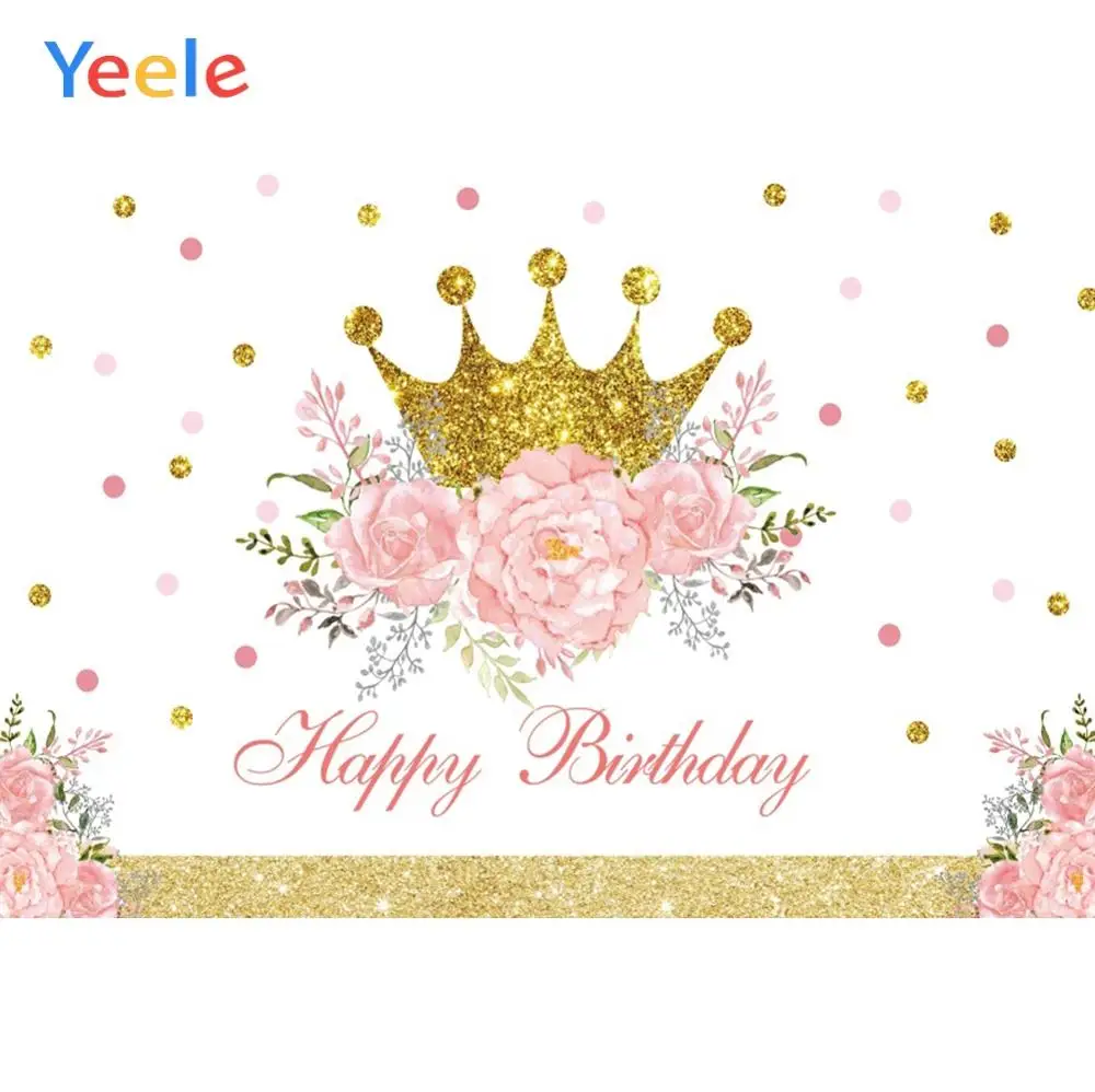 

Yeele Birthday Party Photocall Gold Crown Flowers Photography Backdrops Personalized Photographic Backgrounds For Photo Studio