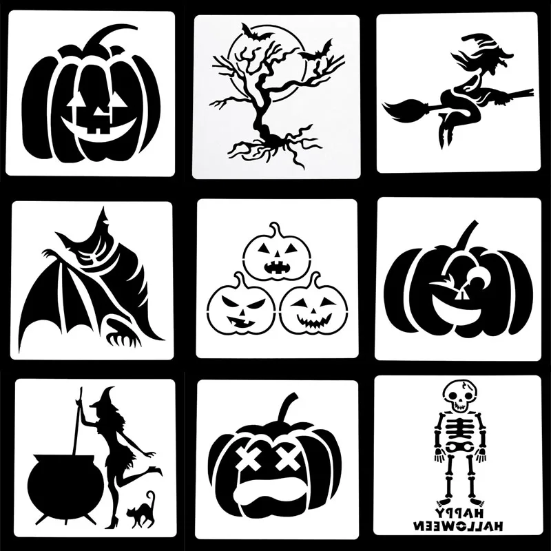 

2pc Halloween Stencil Painting Template Stencils For Walls DIY Scrapbooking Coloring Embossing Accessories Plastic Reusable 15cm