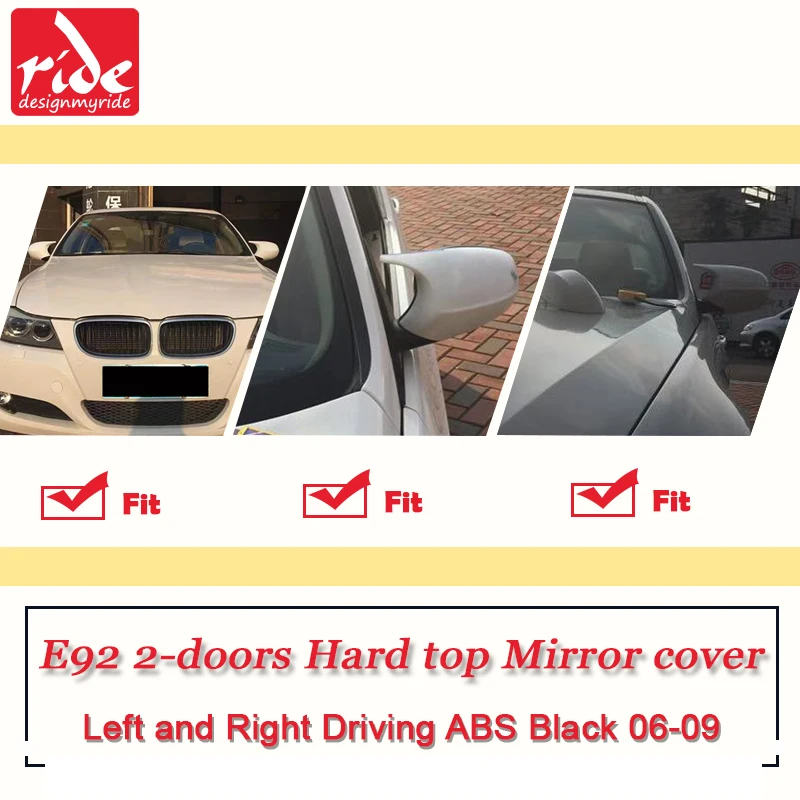 For BMW E92 2DR Hard top Mirror Cover Add on Style M3 Look ABS Gloss Black 06-09