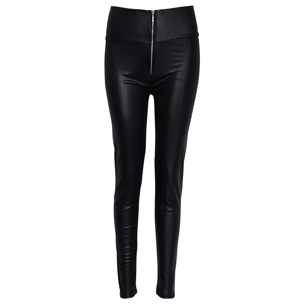 

2017 Women High Waisted Zipper Pencil Pants Black Faux Leather Legging with Zipper OCT19_30