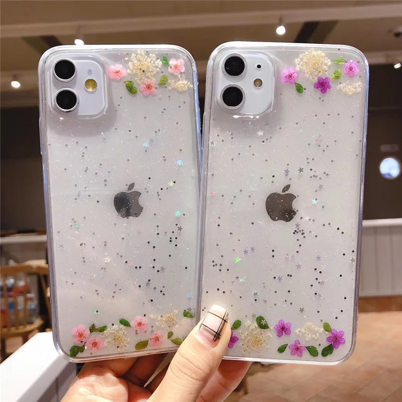 Мягкий термополиуретановый чехол с настоящими сушеными цветами для IPhone 11X6 6S 7 8 Plus