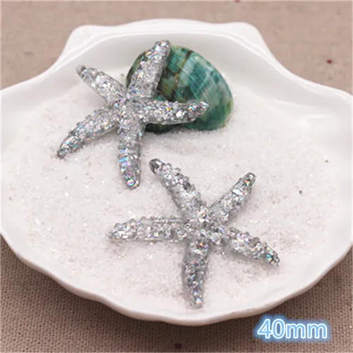 10 шт каваи смешанные цвета Bling смолы Морская звезда Flatback Кабошон DIY Дети BB клип украшения аксессуары, 40 мм - Цвет: silver AB