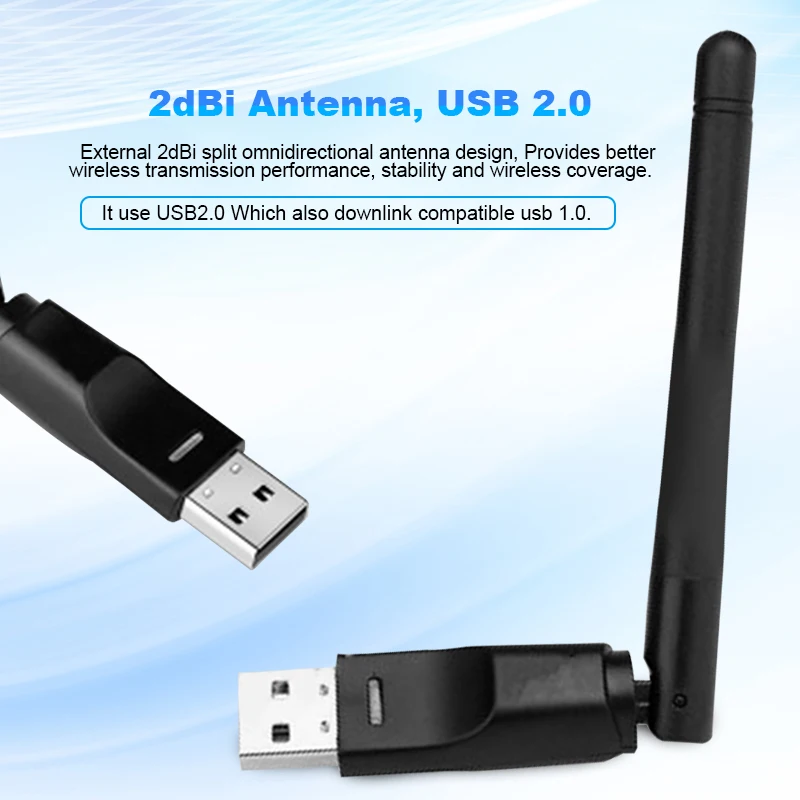 MT7610 USB адаптер антенны Wi-Fi 150 Мбит/с 2dBi адаптер антенны Wi-Fi беспроводная сетевая карта для настольного ноутбука ТВ коробка Прямая