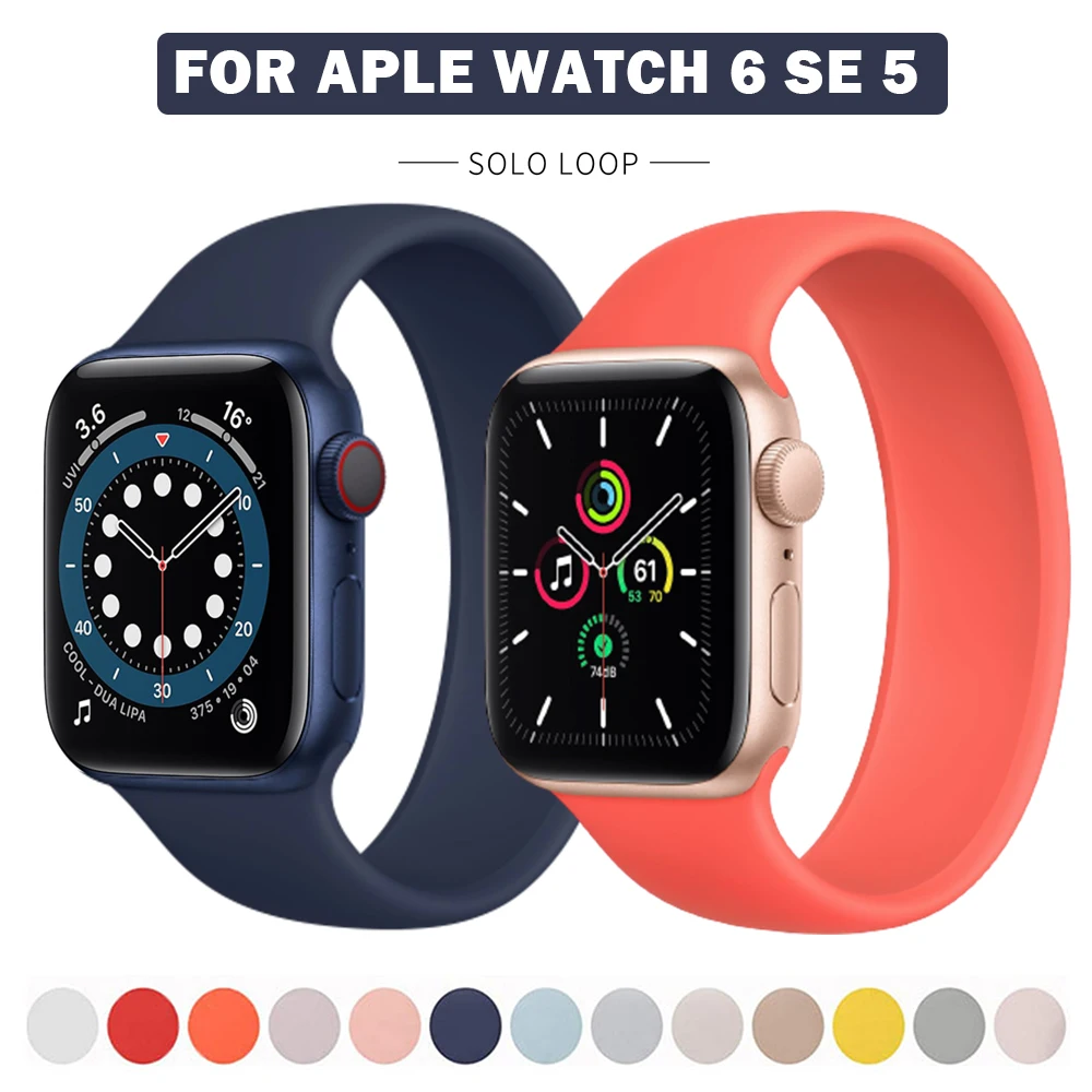 Ремешок спортивный для Apple Watch Series 6 SE 44 мм 40 силиконовый браслет 5 4 3 42 38 Solo